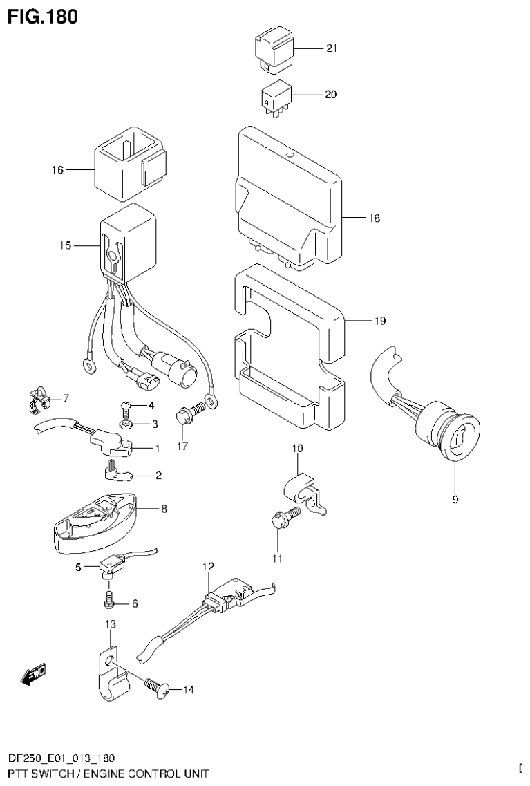 Suzuki DF200T, DF200Z, DF225T, DF225Z, DF250T, DF250Z PTT SWITCH / ENGINE CONTROL UNIT (DF250Z E40) parts diagram